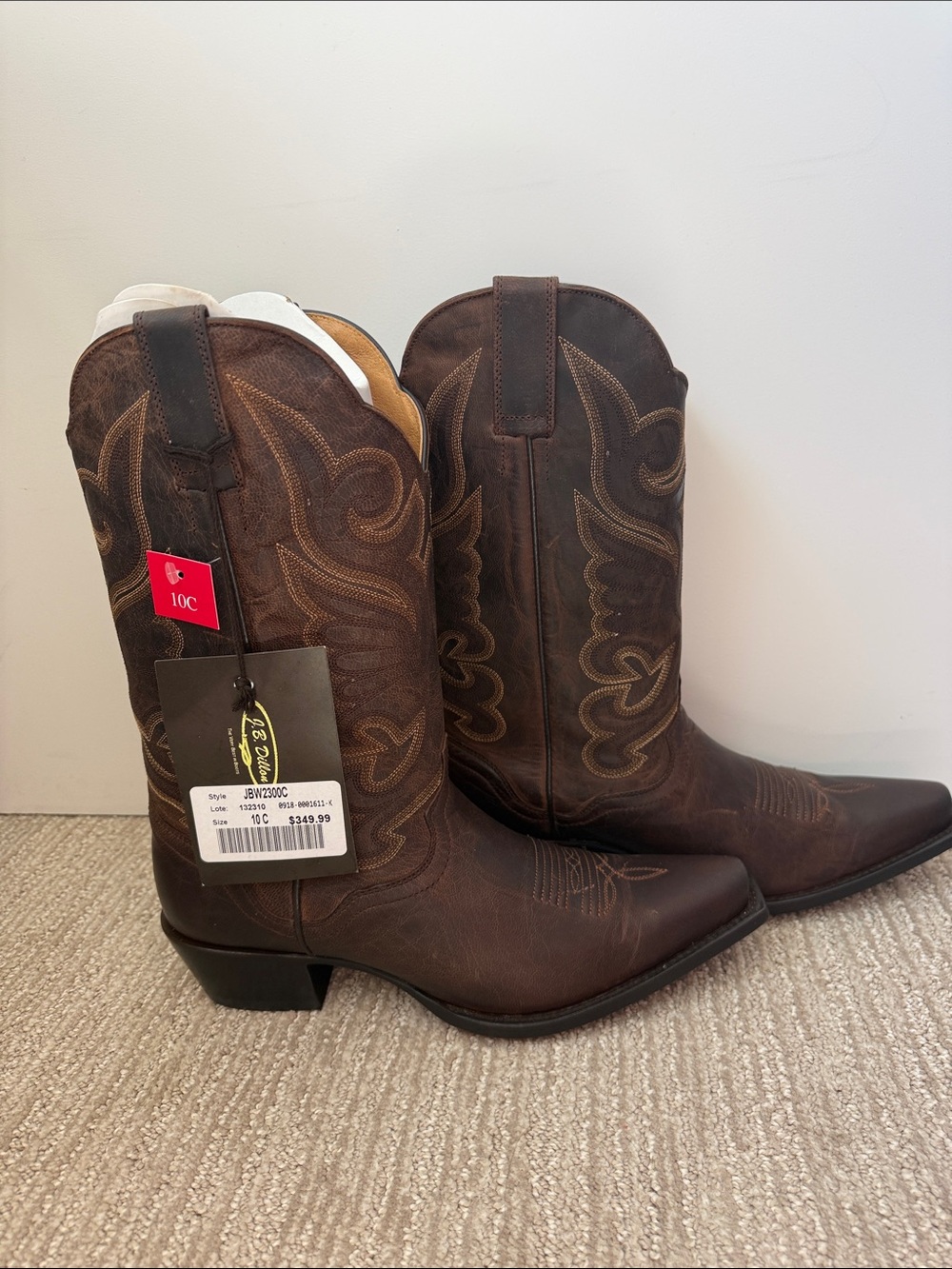 J.B. Dillon Dark Brown Western Embroidered Cowboy Boots